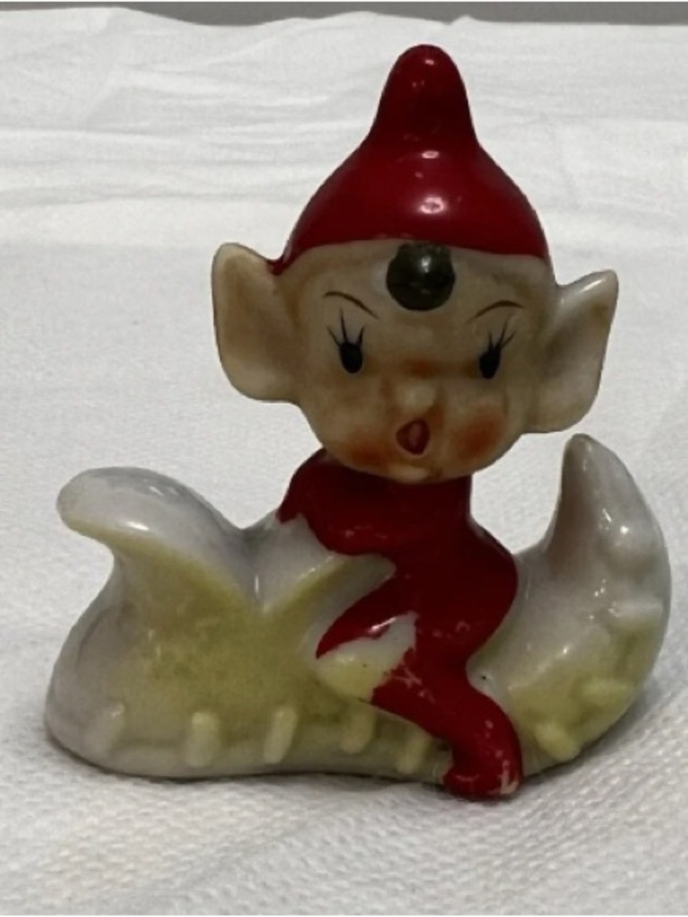 Red Ceramic Elf Figurine Holiday Accent